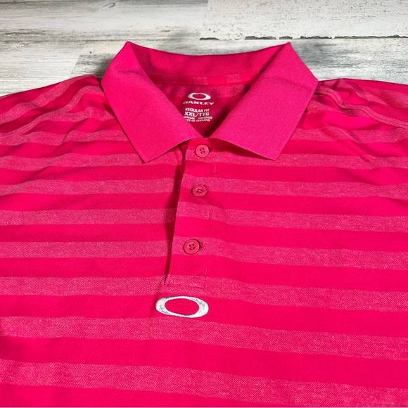 Oakley Men’s Pebble Beach Golf Links Pink Striped Polo Shirt Size 2XL - Picture 2 of 8